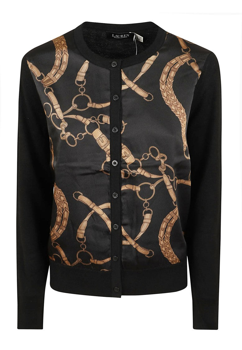 Lauren Contrasting Knit Printed Crewneck Cardigan