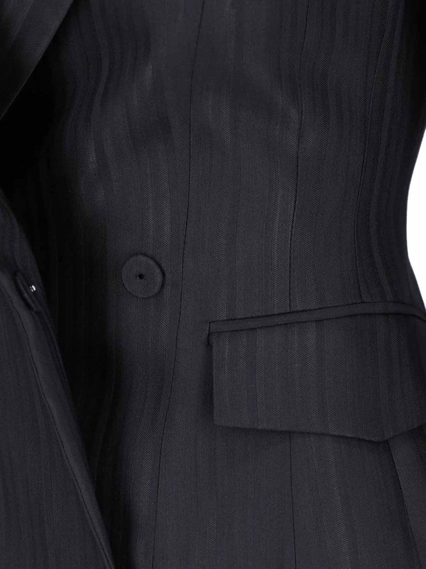 Dondup Black Virgin Wool-Blend Robe-Manteau Mini Dress