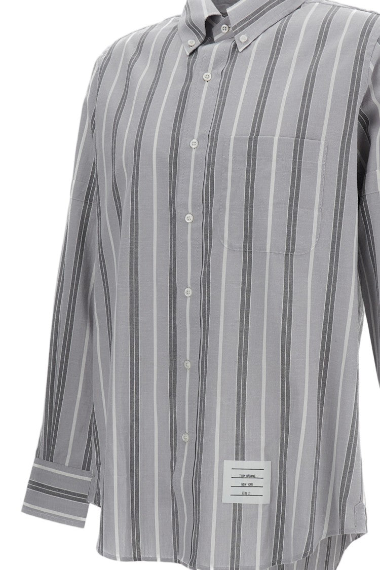 Thom Browne Relaxed Fit Striped Cotton Shirt With Pointed Collar