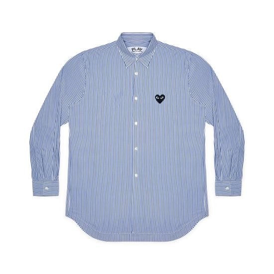 Comme Des Garçons Long-Sleeved Blue Shirt With Classic Collar And Embroidered Heart