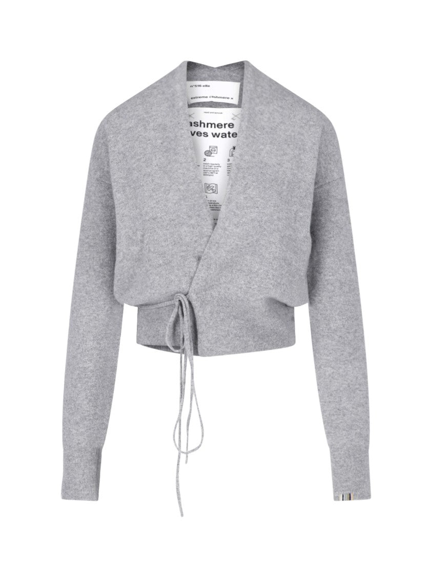 Extreme Cashmere Grey Ella Cropped Cashmere Tie-Front Cardigan