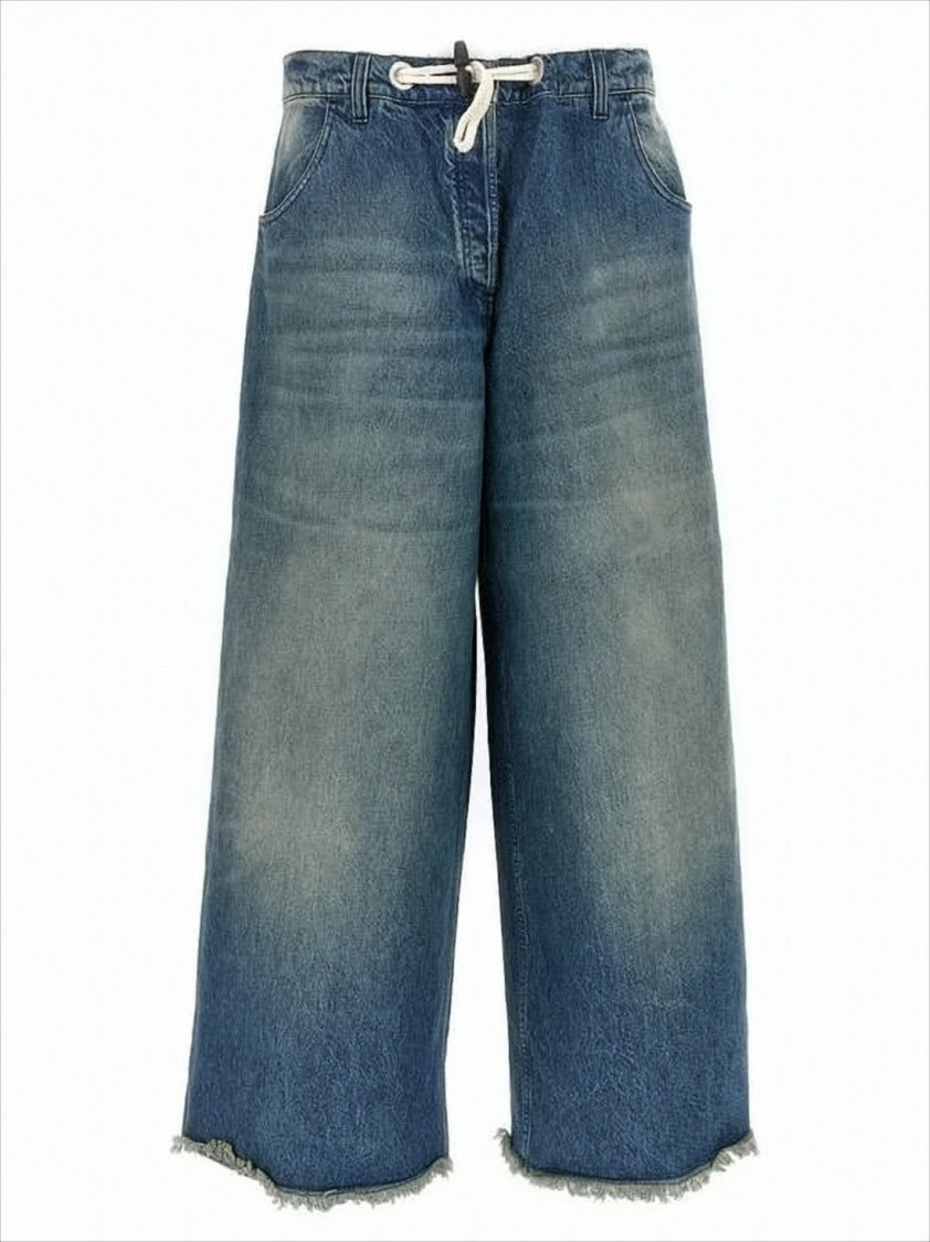 Moncler Faded Blue Wide-Leg Denim Pants With Drawstring Waist