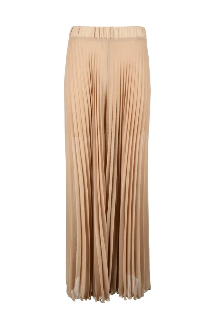Double C Pleated Polyester Trousers - Beige
