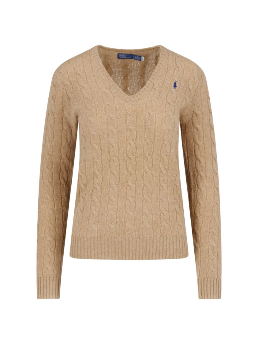 Polo Ralph Lauren Beige Wool-Cashmere Cable-Knit Sweater