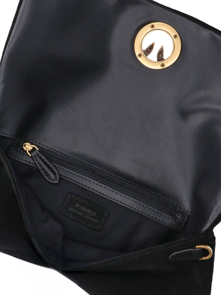 Pinko Black Love Click Soft Horizontal Suede Shoulder Bag
