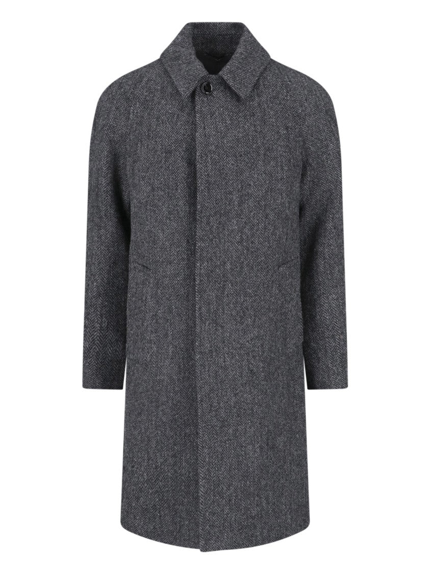 Lardini Mid-Length Wool Coat With Classic Collar And Button Closure