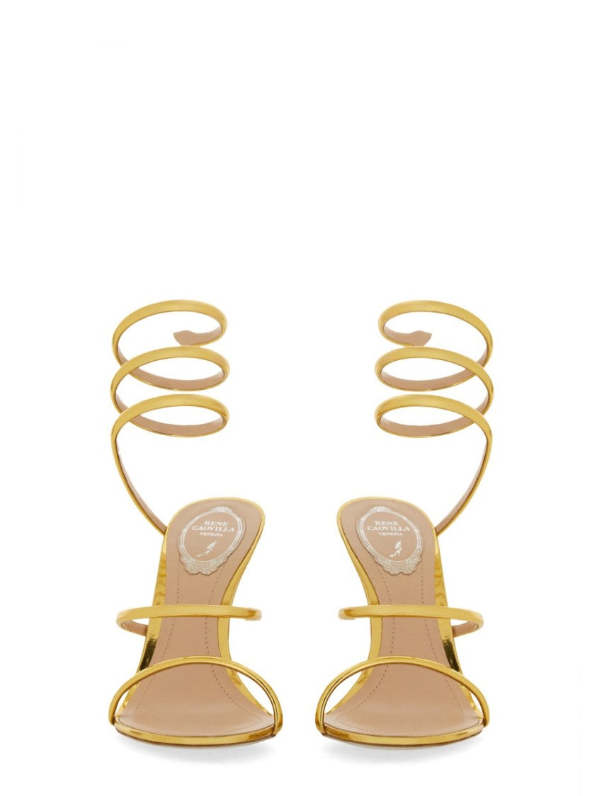 René Caovilla Neutrals Cleo Spiral Ankle Strap Sandals
