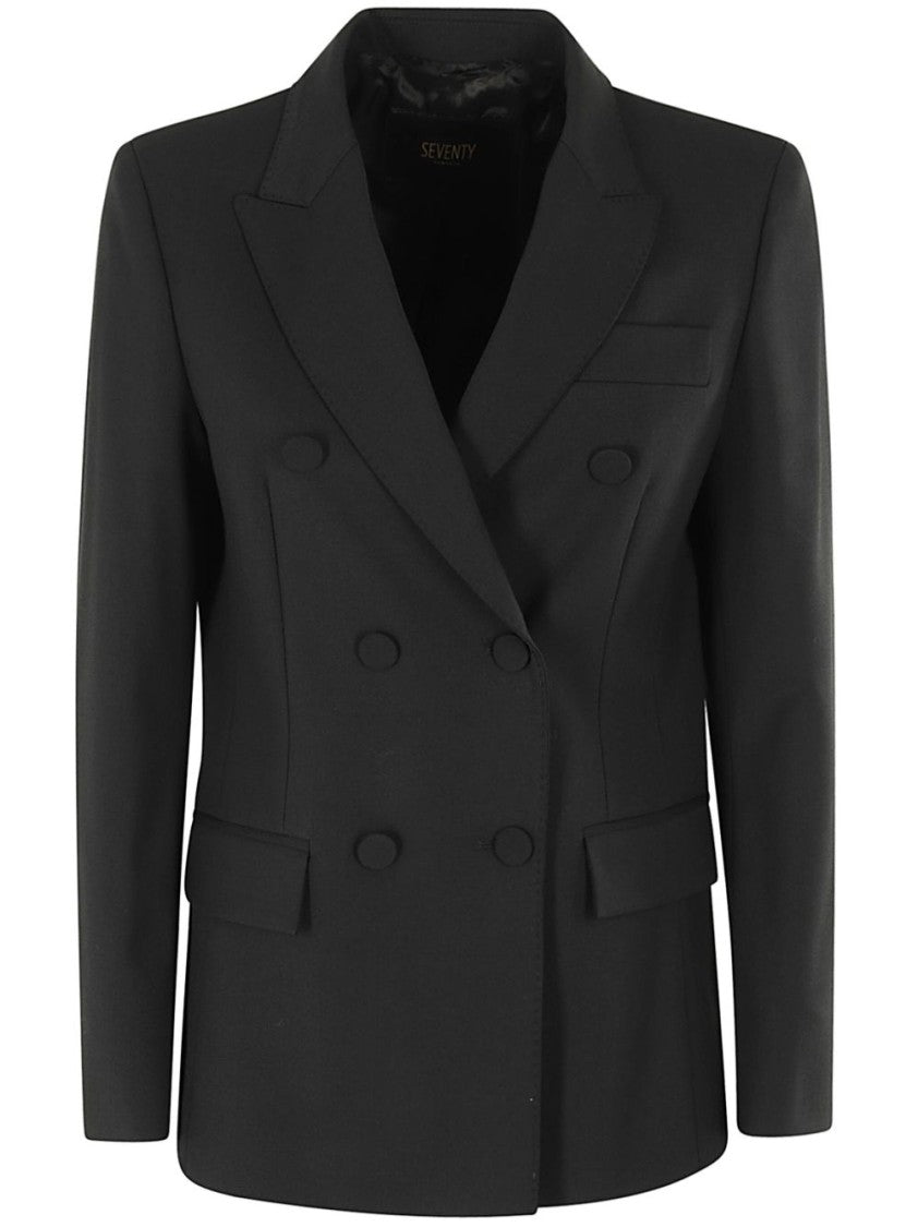 Seventy Sergio Tegon Double-Breasted Tailored Black Jacket With Notch Lapels