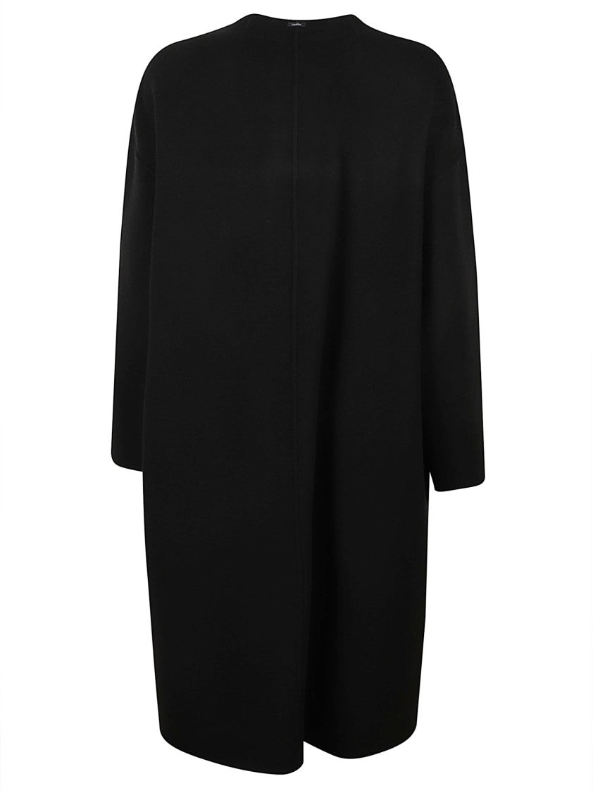 Max Mara Collarless Black Minimalist Coat With Straight Silhouette