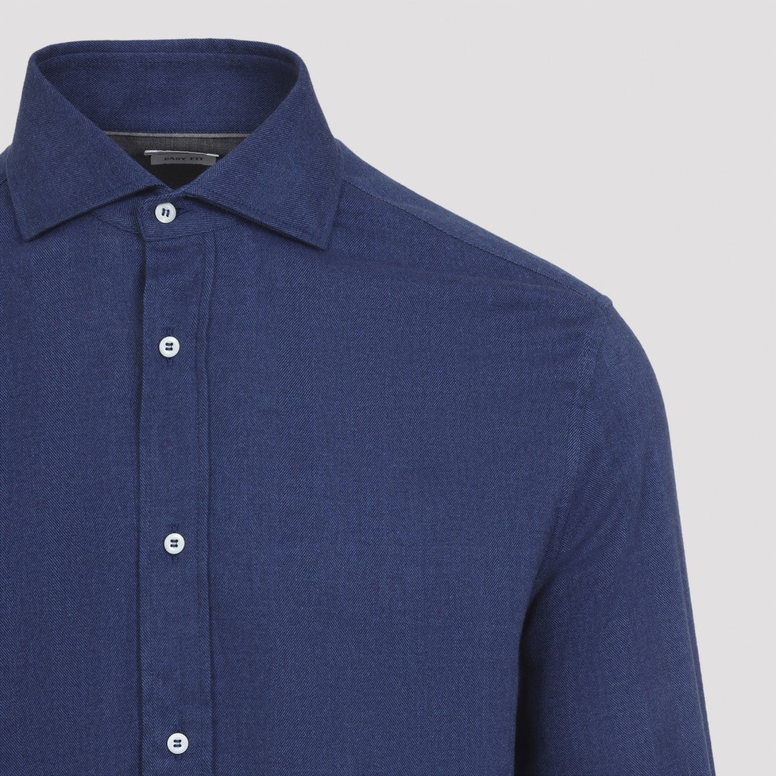 Brunello Cucinelli Blue Cotton Flannel Shirt With Pointed Collar