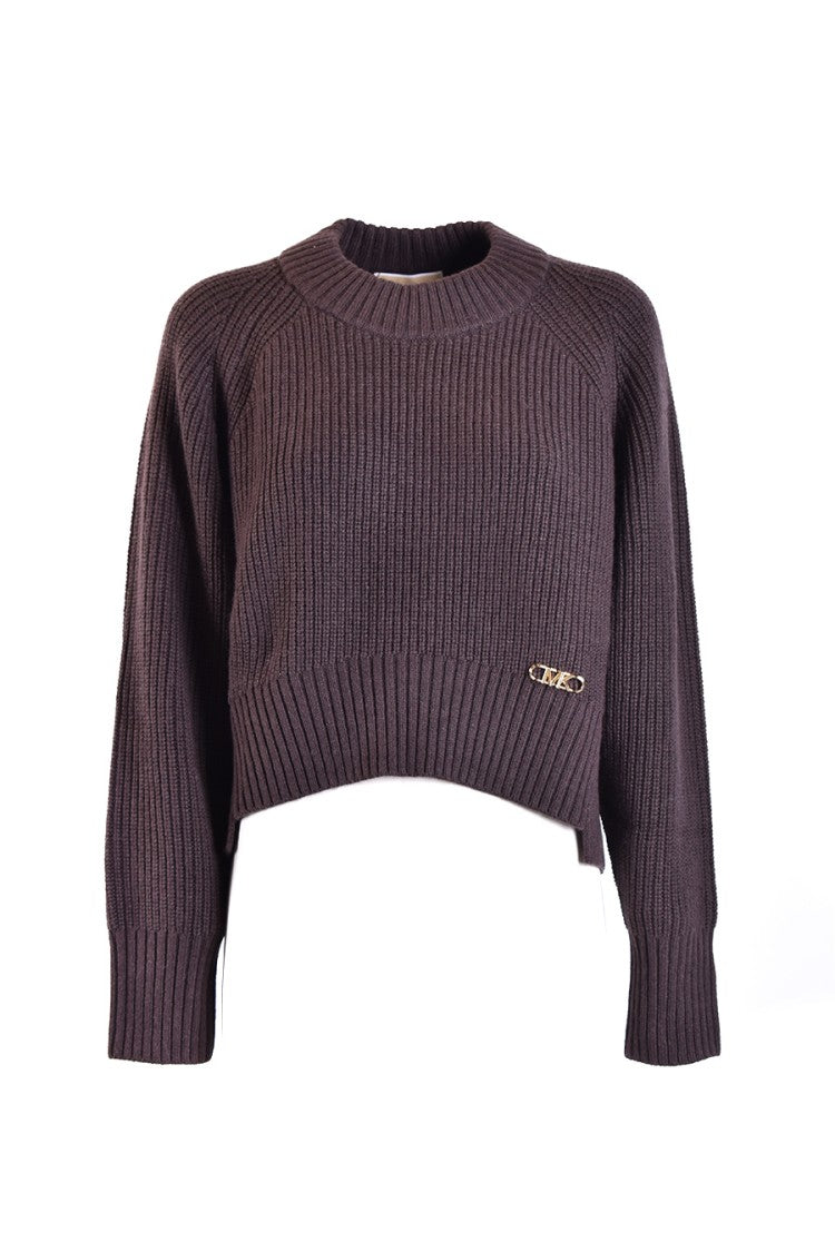 Michael Kors Wool-Cashmere Blend Sweater With Chic Cropped Design And Signature Detail