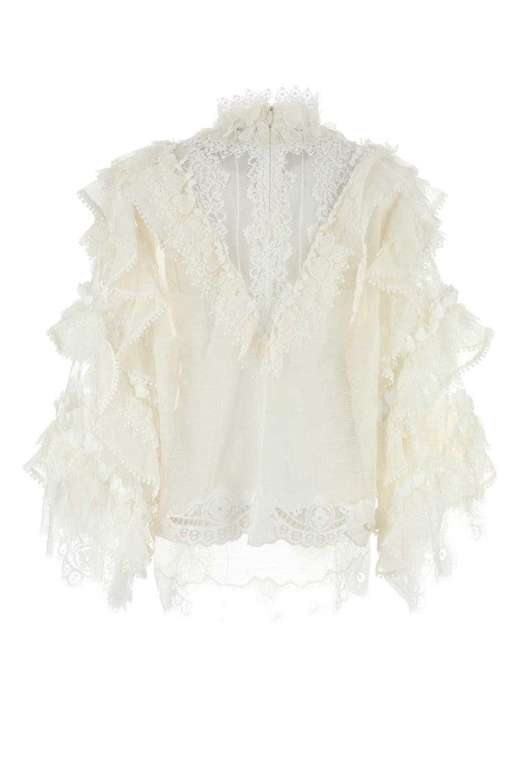Zimmermann White Linen Blend Crush Blouse