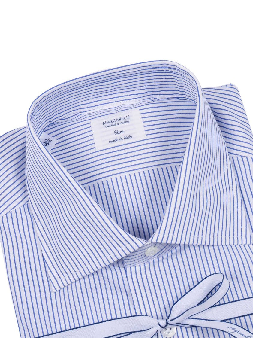 Mazzarelli Camicie Blue Striped Slim Fit Shirt