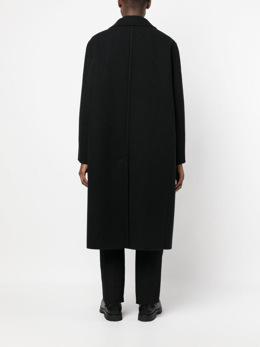 Jil Sander Double-Breasted Long Coat In Black Virgin Wool