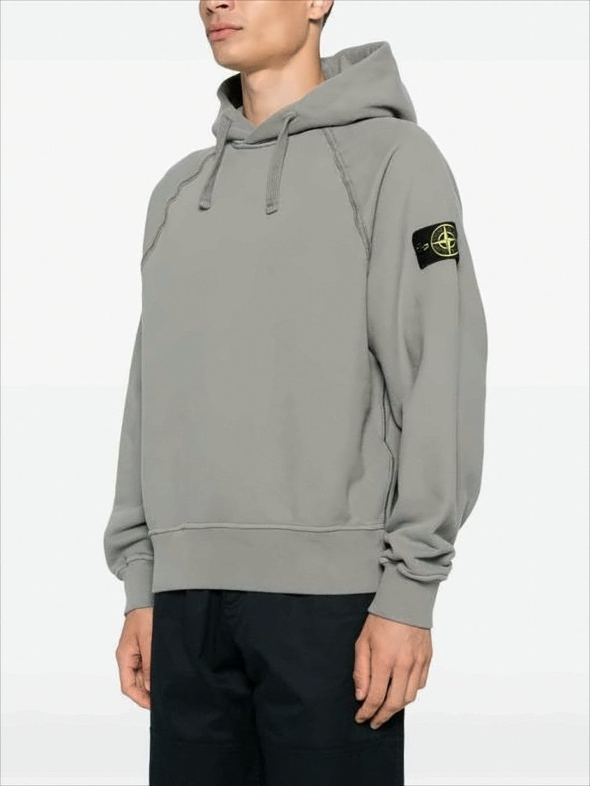 Stone Island Relaxed Fit Grey Hoodie With Signature Patch Logo