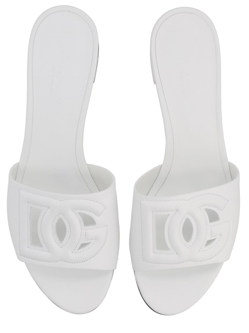 Dolce & Gabbana Logo Leather Low Block Sandals