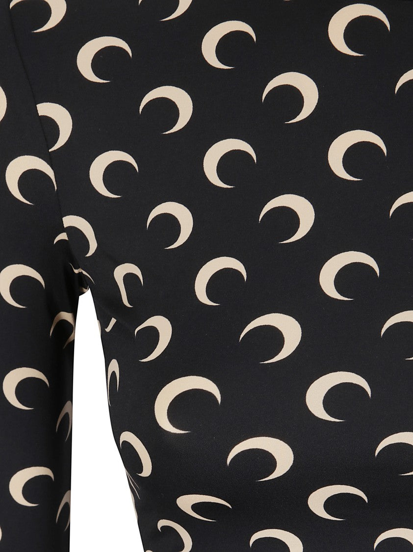 Marine Serre Moon Printed Jersey Ls Highneck Top