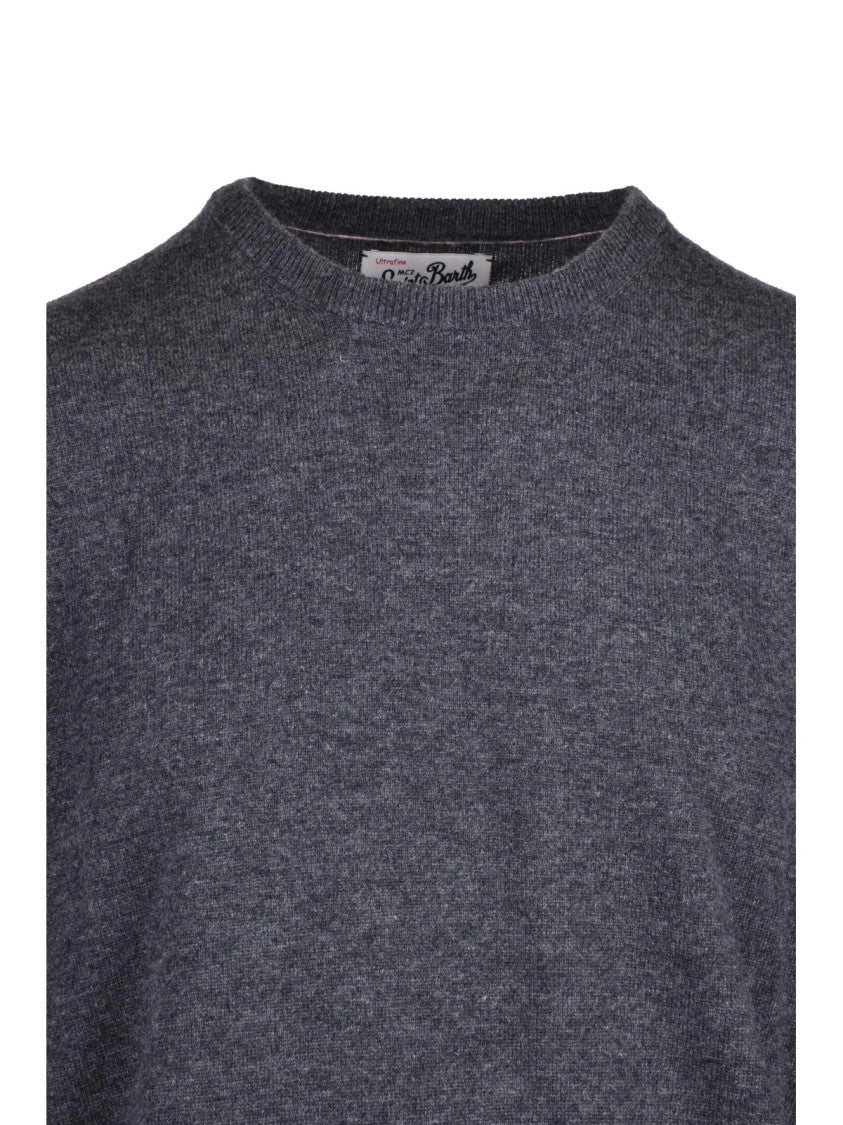 Mc2 Saint Barth Grey Extrafine Merino Wool-Cashmere Crewneck Sweater