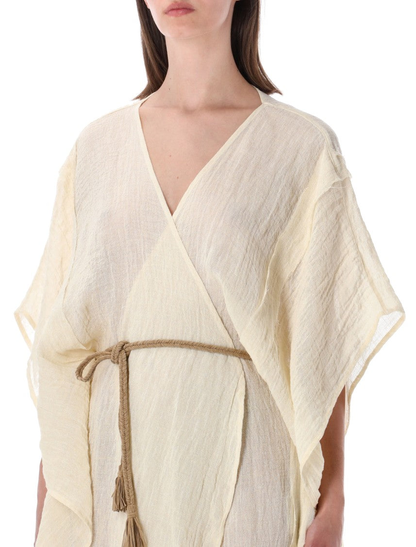 120% Lino Maxi Dress With Asymmetrical Hem