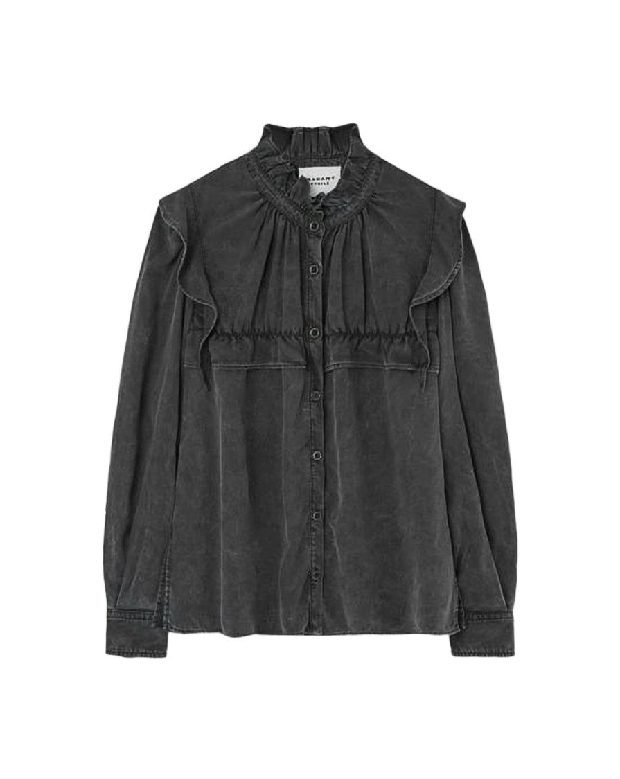 Isabel Marant Washed Black Ruffled Collar Shirt