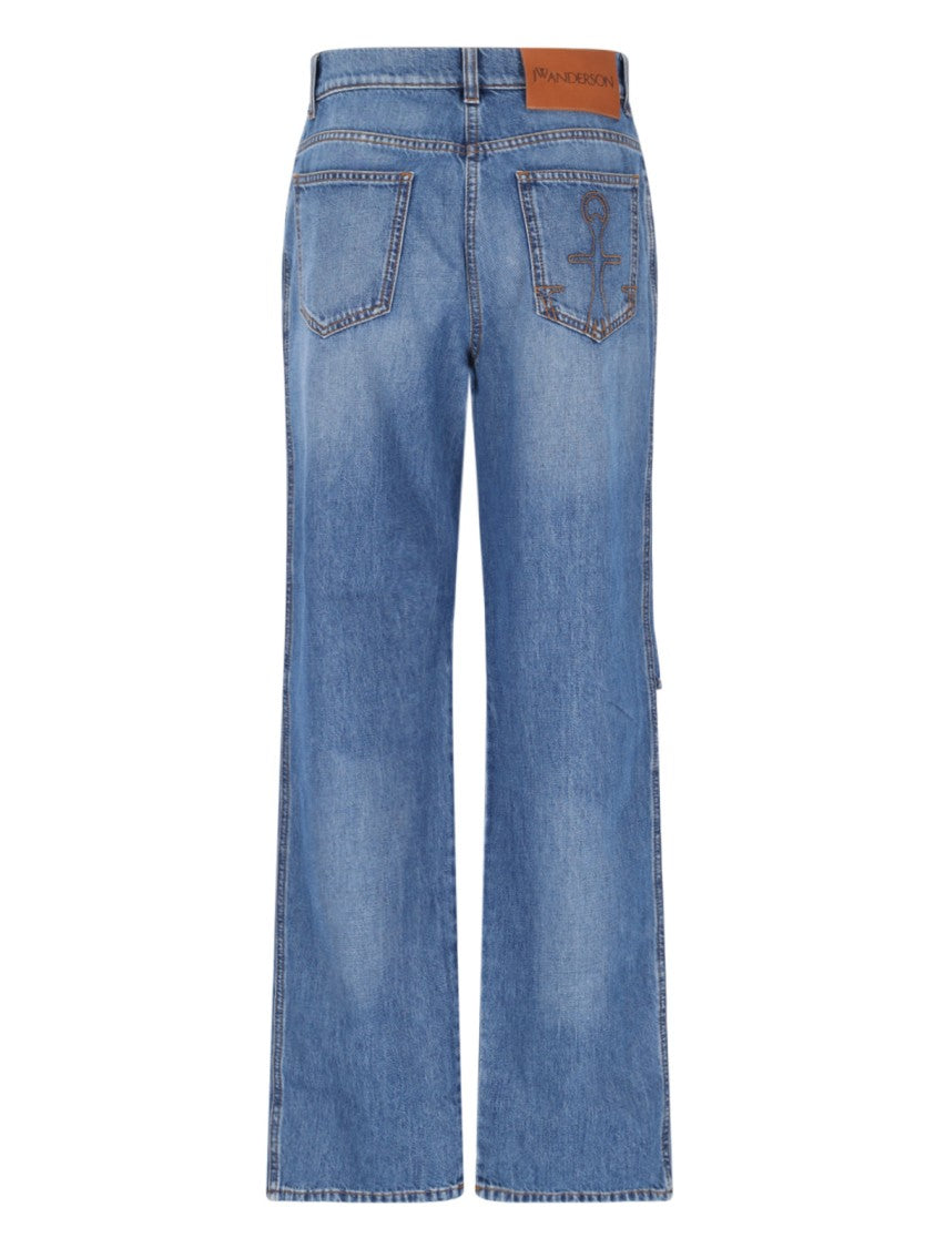 J. W. Anderson Cut-Out Detail Blue Denim Jeans With Wide Legs