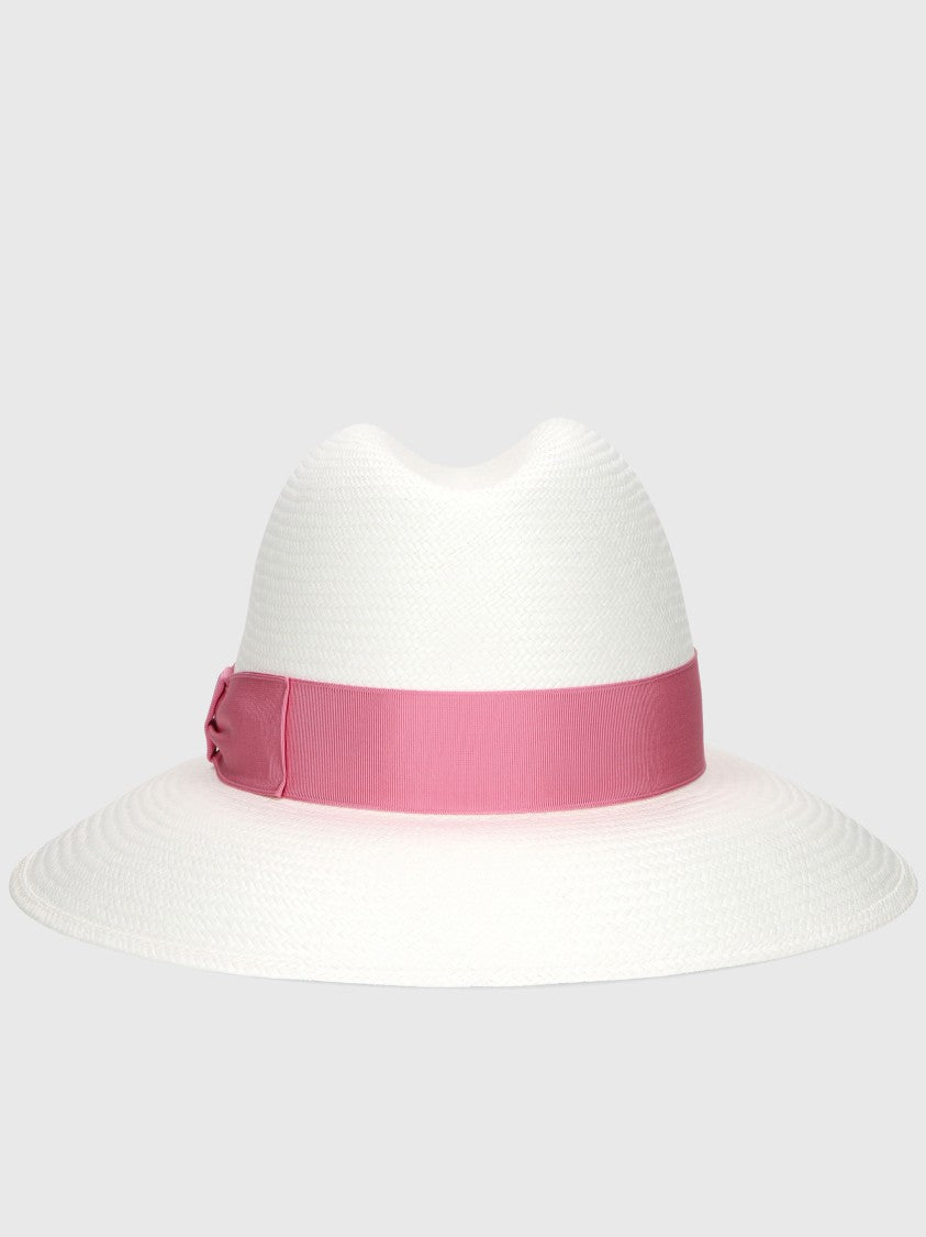 Borsalino Claudette Wide-Brimmed Pink Ribbon Hat