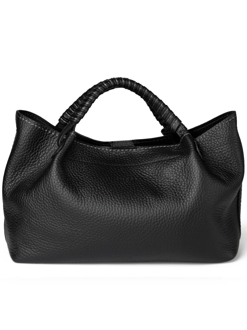 Visona` Black Pebbled Texture Handbag With Wrapped Handle