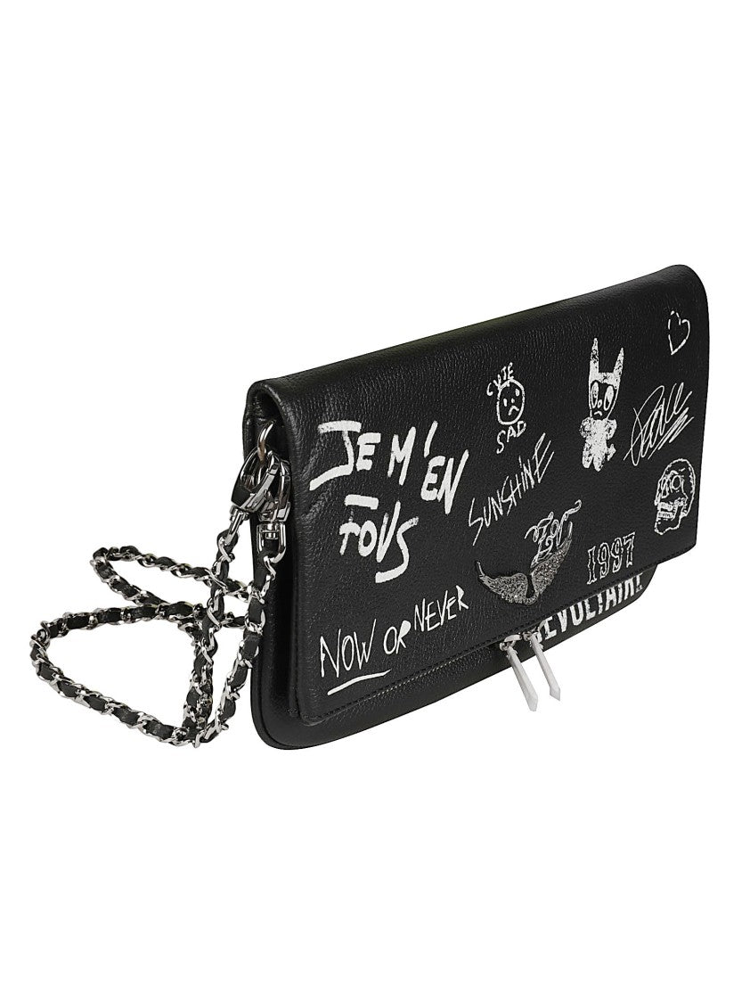 Zadig & Voltaire Rock Arty Tag Graffiti Leather Chain Shoulder Bag