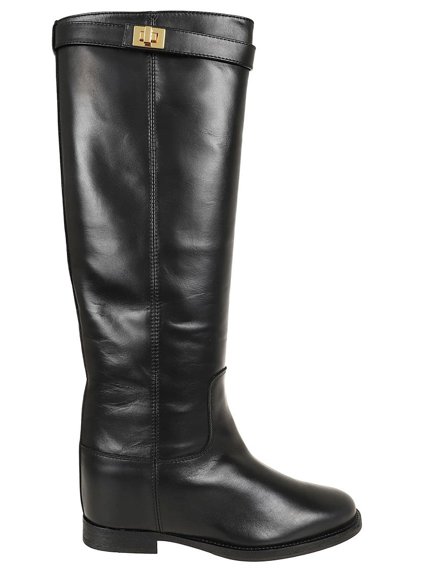 Via Roma 15 Tall Leather Boots With Hook-And-Eye Detail