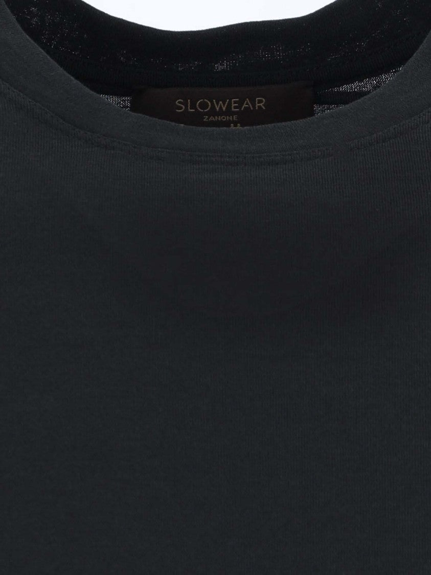 Zanone Round Neck Black Cotton T-Shirt