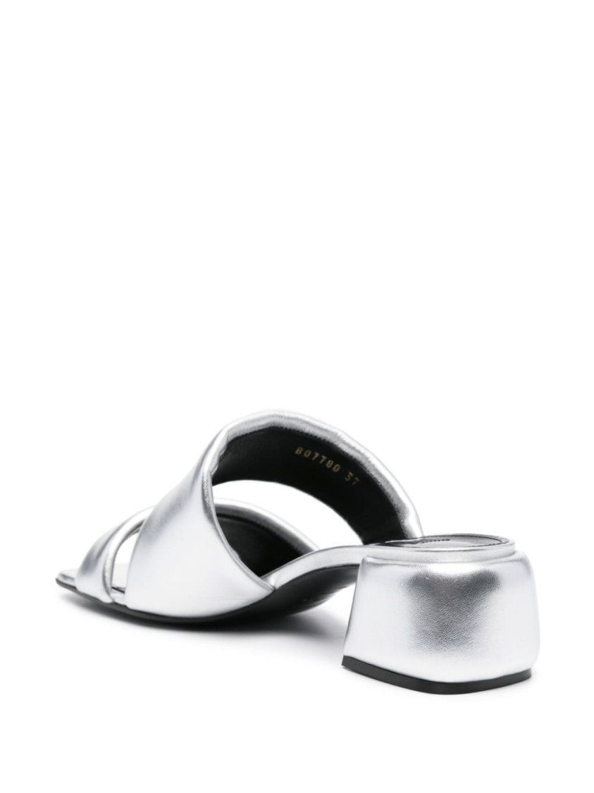 Sergio Rossi Padded Silver Calf Leather Sandals