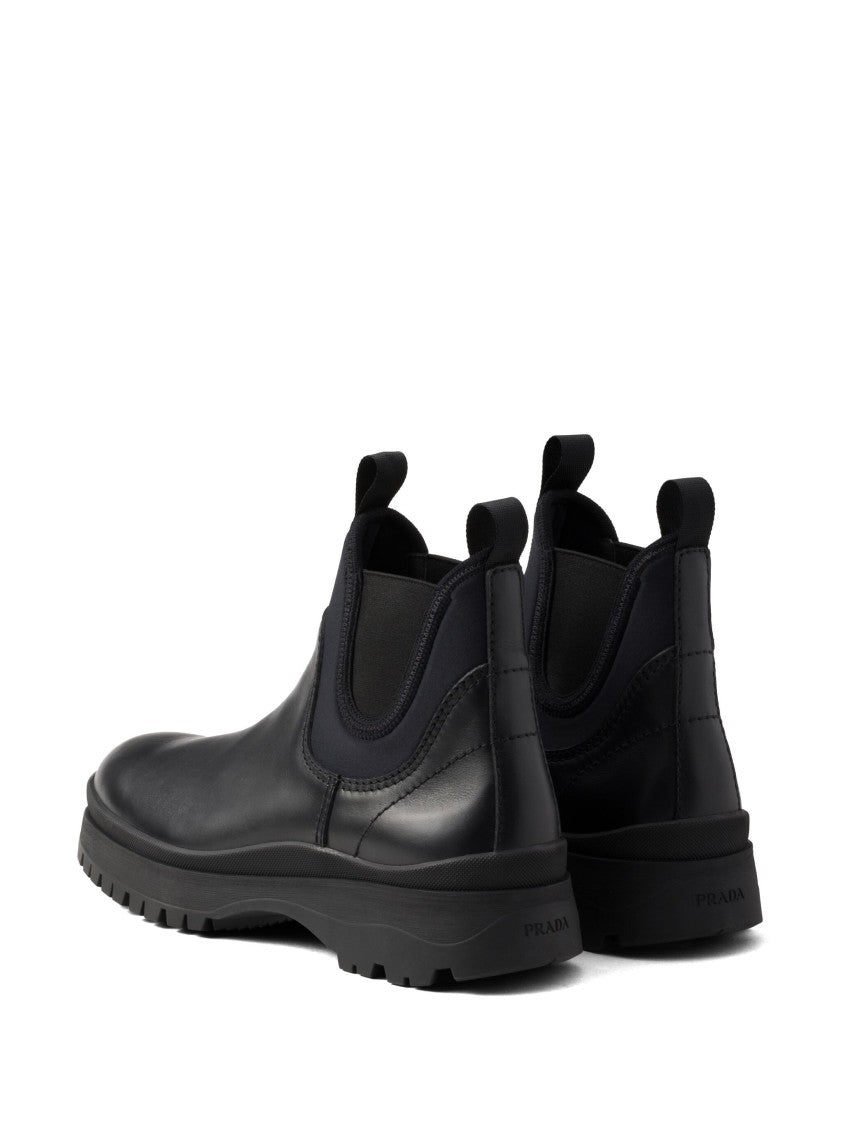 Prada Black Brixxen Leather Chelsea Boots