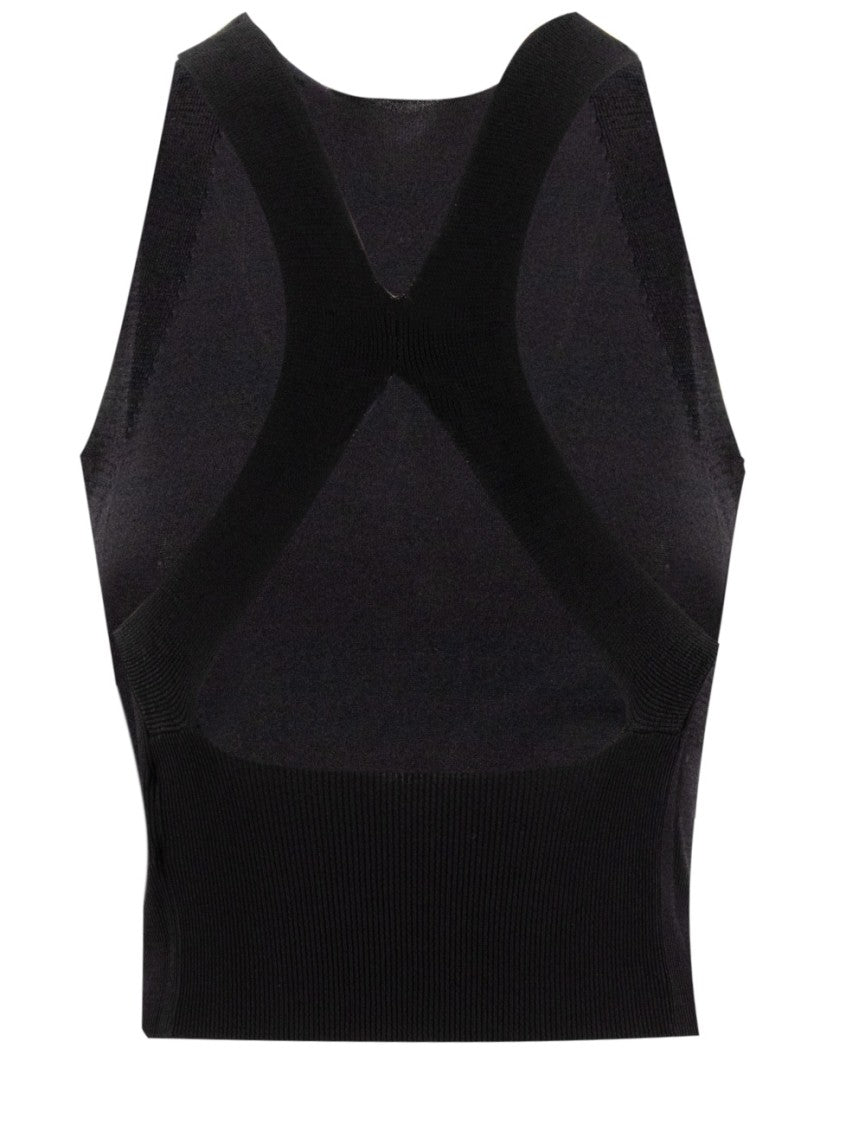 Ermanno Firenze Fitted Black Top With Ribbed Detailing