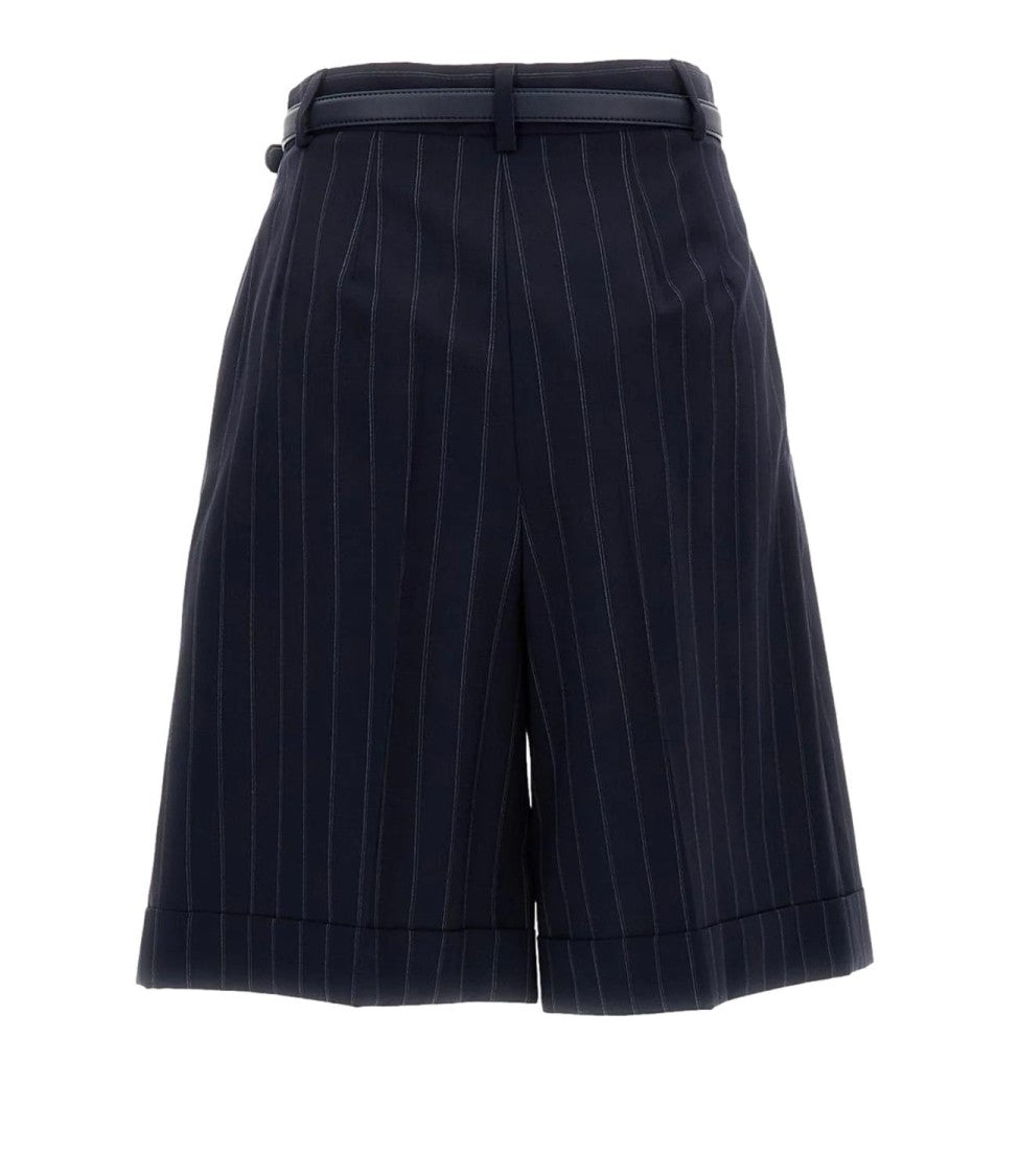 Max Mara Blue Pinstripe Virgin Wool Shorts