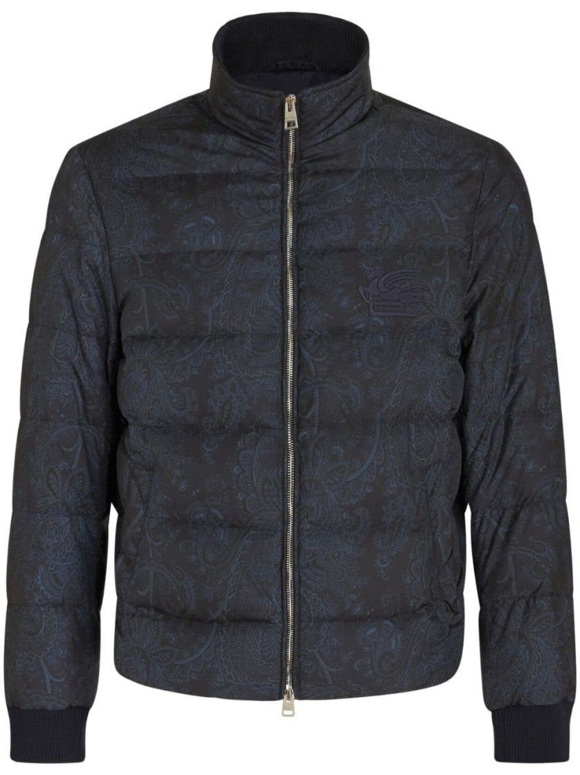 Etro Quilted Blue Sportswear Jacket With Paisley Pattern