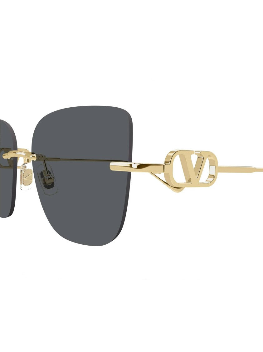Valentino Black Rimless Rectangular Gold-Tone Metal Sunglasses