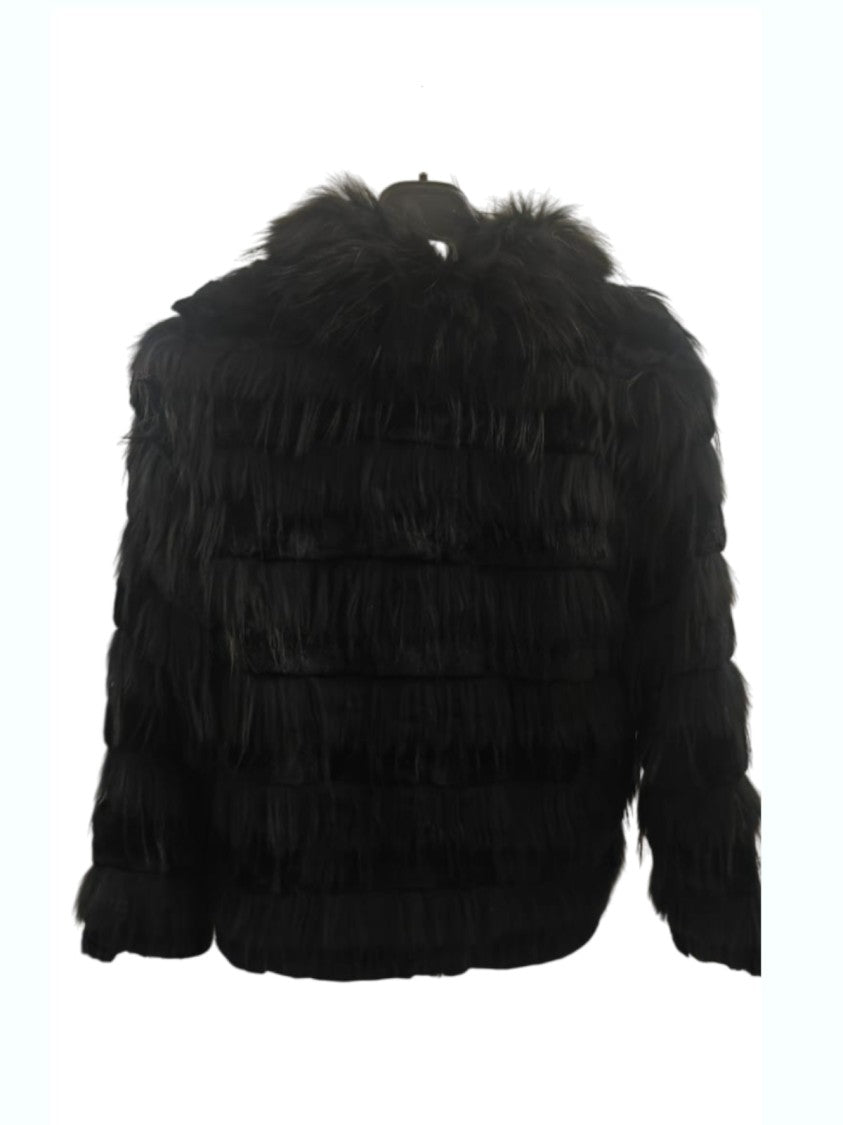 Mehran Cropped Fur Jacket With Textured Bands