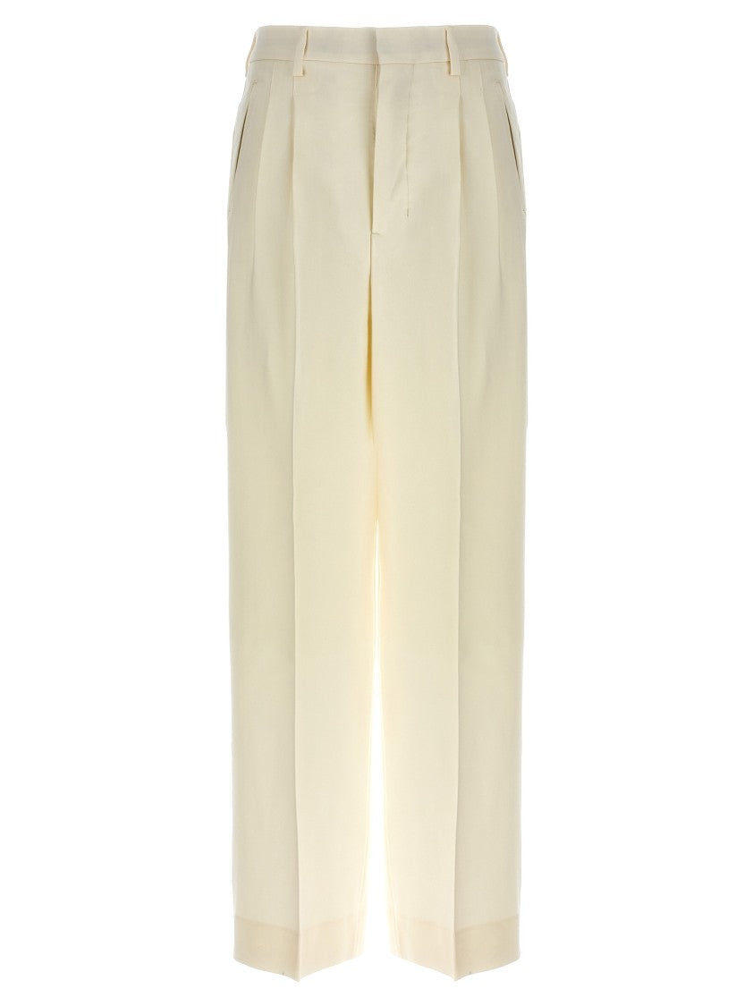 Ami Paris Tailored Wool Trousers With Front Pleats And Button Closure
