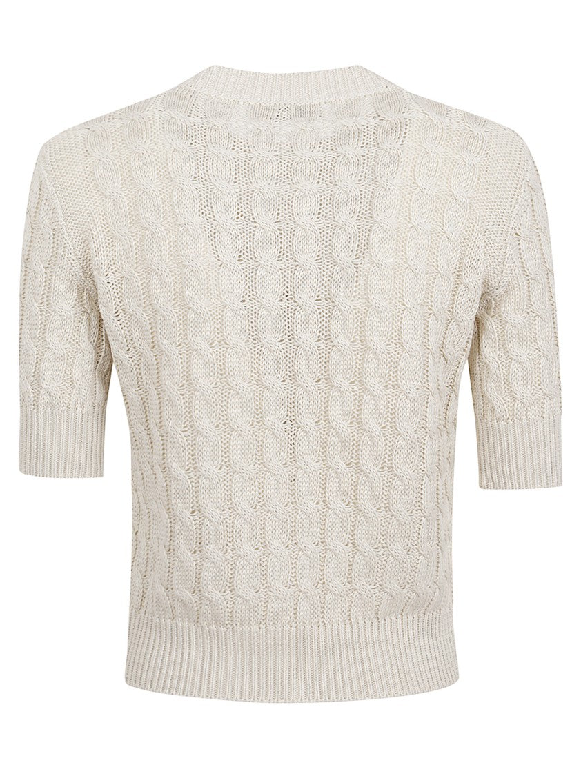 Max Mara Textured Pure Linen Sweater With Cable Knit Design