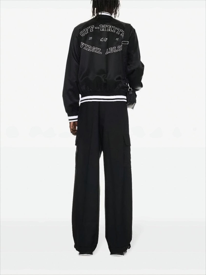 Off-White Black Polyester Bomber Jacket With Contrast Detailing