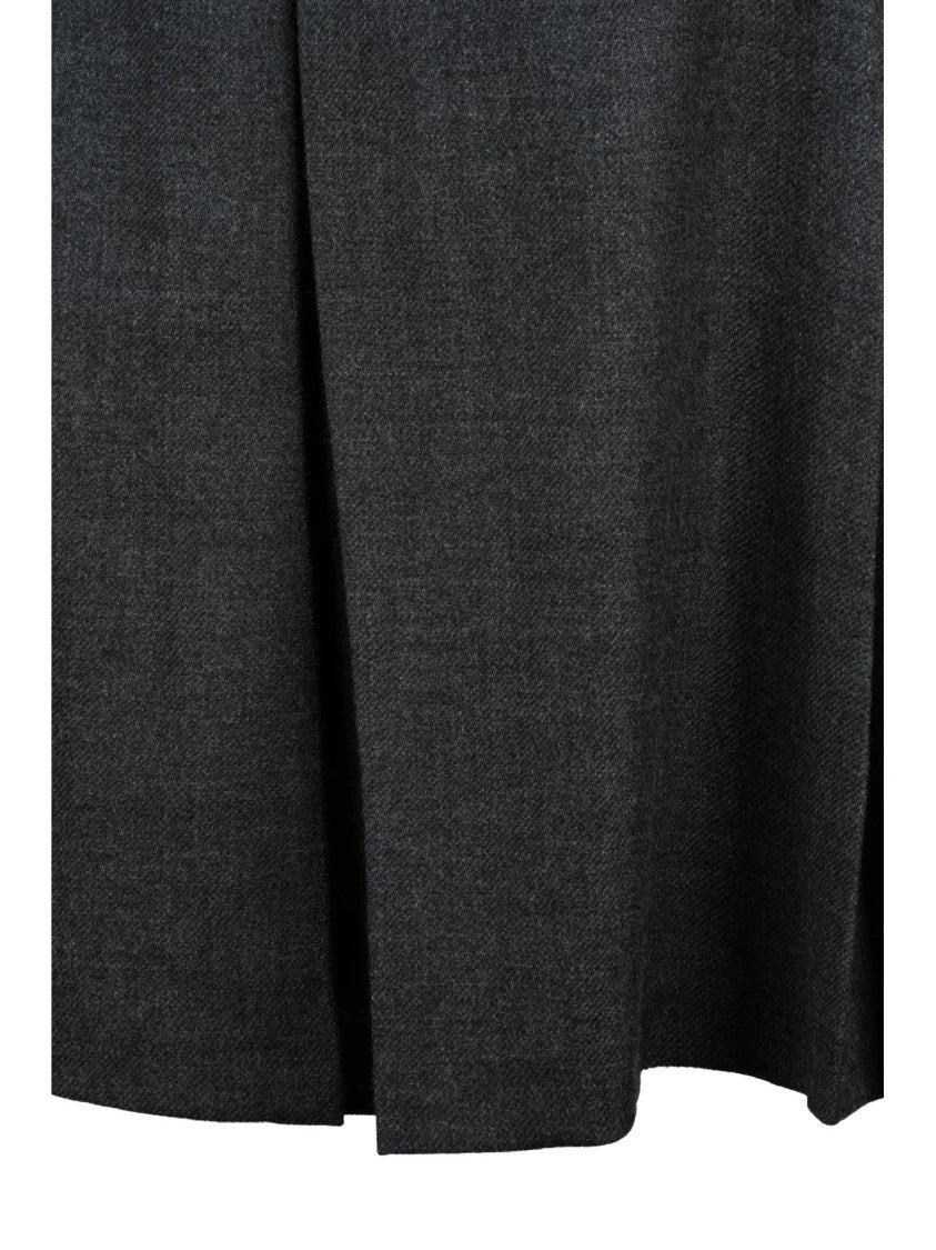 Department 5 Dark Grey Virgin Wool Pleated Flared Midi Skirt