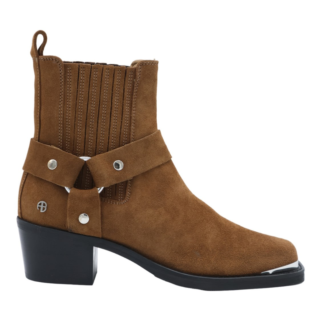Anine Bing Brown Suede Ankle Boots With Metallic Cap