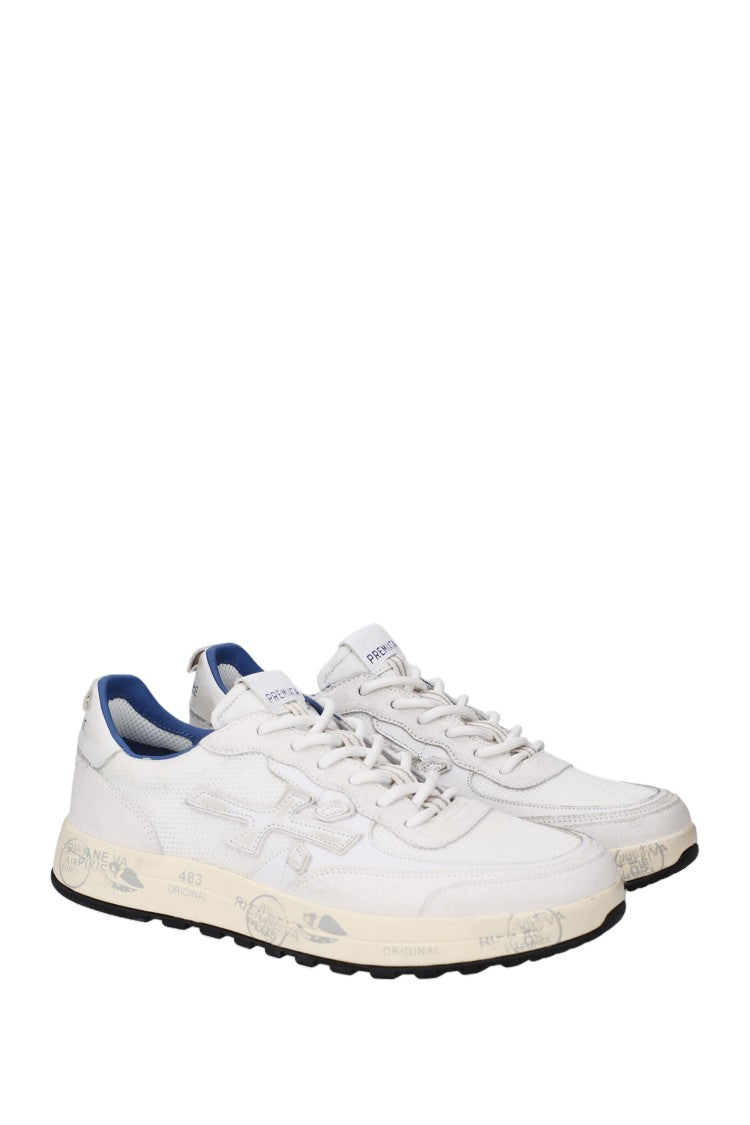 Premiata Leather And Canvas Low-Top Sneakers With Rubber Soles