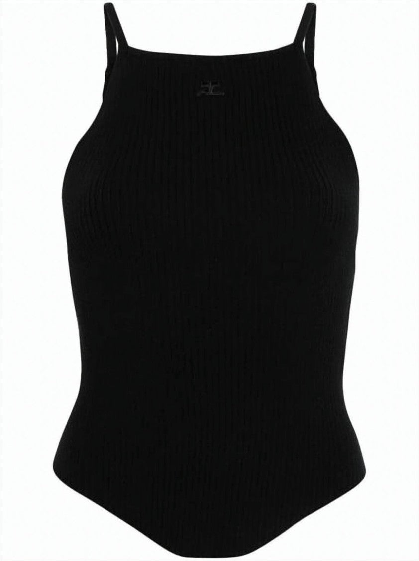 Courrèges Fitted Ribbed Sleeveless Top With High Neckline