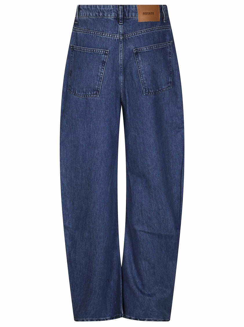 Rotate Draped Barrel Leg Mid-Rise Jeans