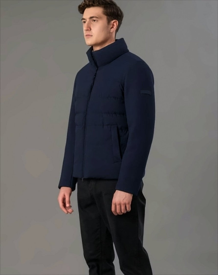 Rihunik Deep Blue Down Jacket With Corduroy Accents