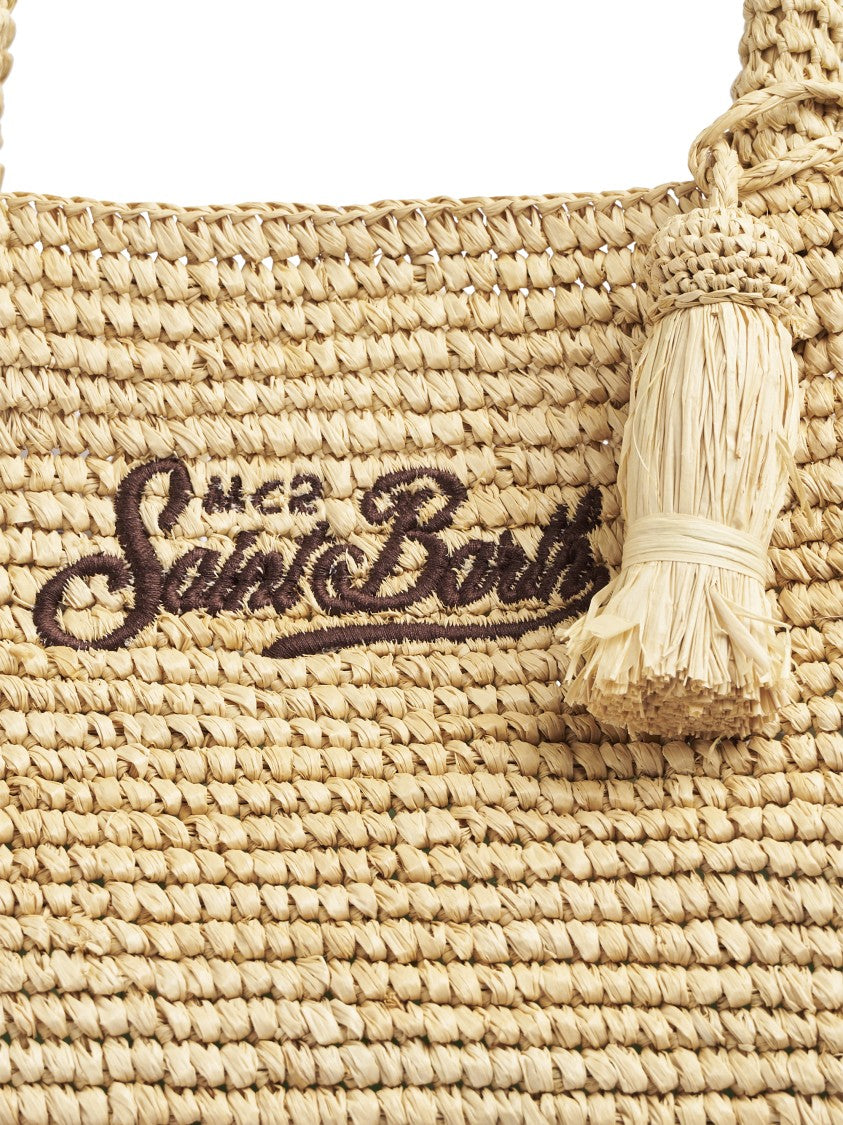 Mc2 Saint Barth Raffia Fringed Shoulder Bag With Decorative Tassel