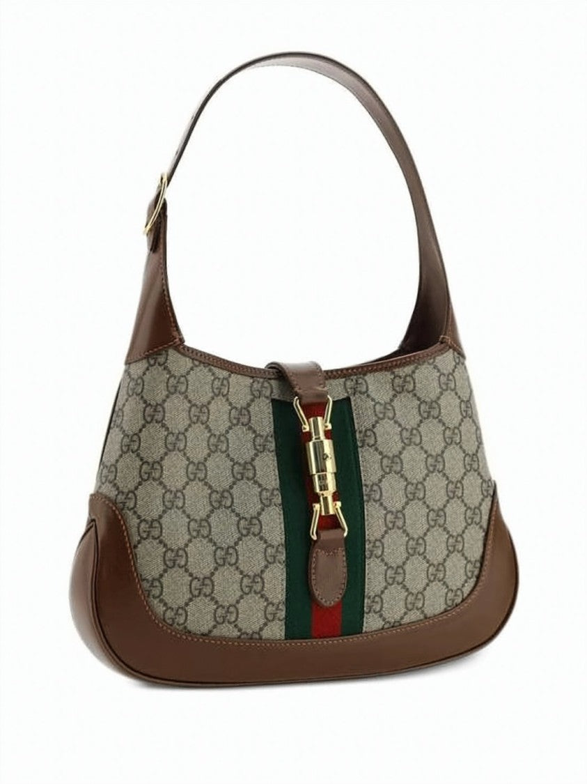 Gucci Canvas Shoulder Bag With Monogram Pattern And Bamboo Clasp