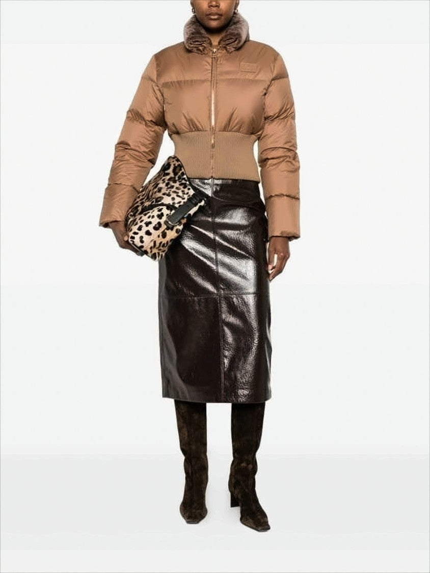 Fendi Cropped Brown Puffer Jacket With High Collar