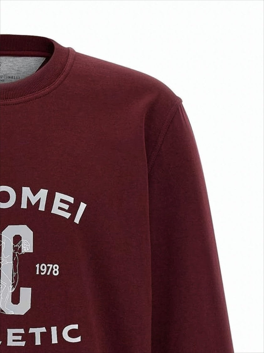 Brunello Cucinelli Burgundy Long-Sleeve Sweatshirt With Graphic Emblem And Ribbed Details